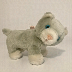 Cat Plush Vintage Gray Standing Blue Hard Eyes Pink Bow Velvet Nose Kitten Lovey